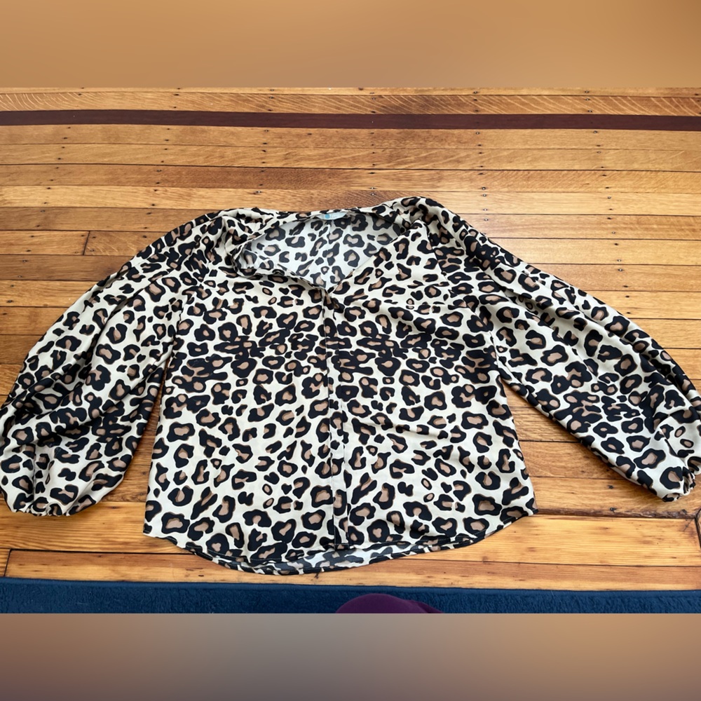 Boden cheetah print blouse with balloon sleeves